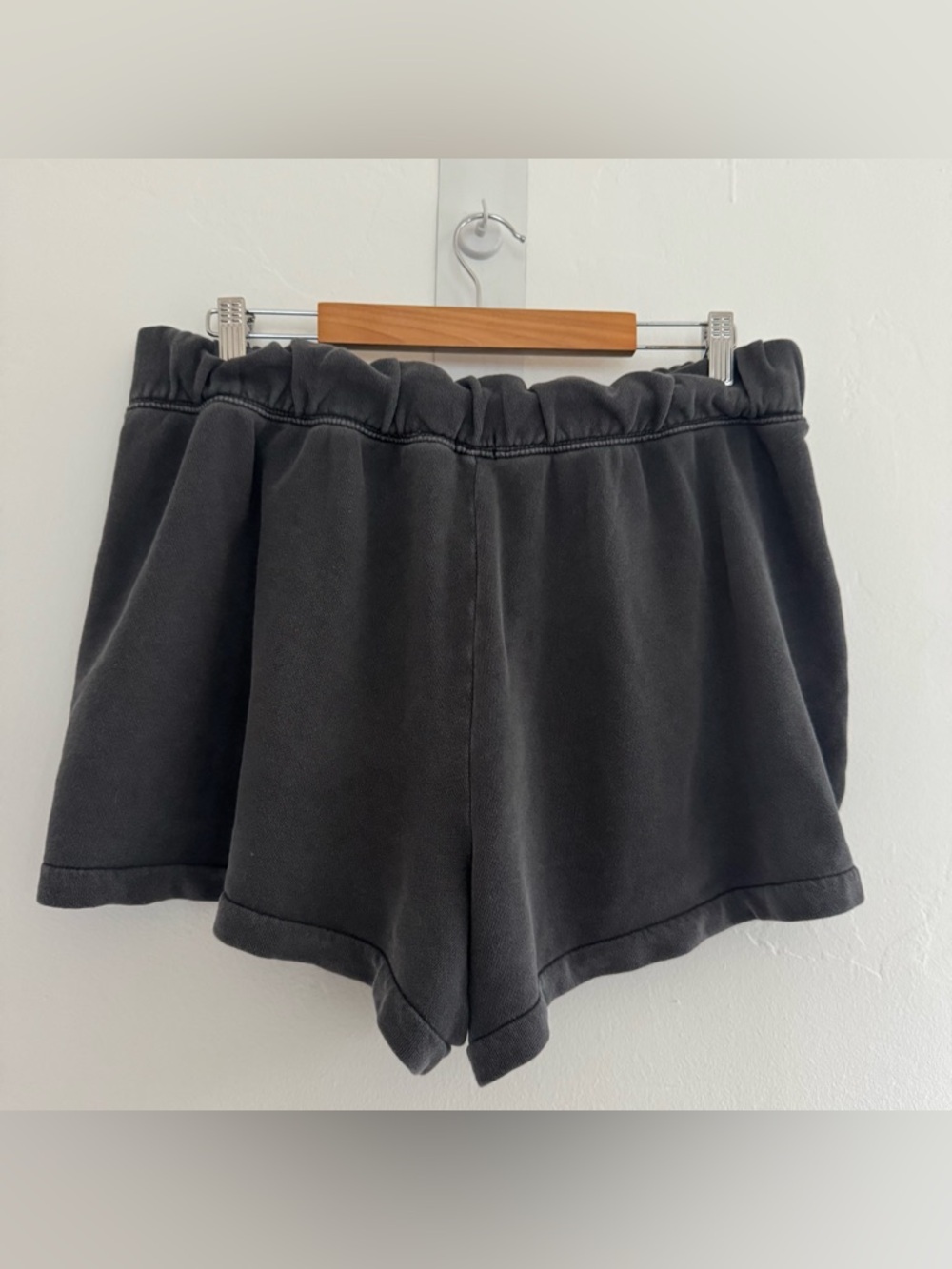 Aerie Go-To Fleece Short Smoked Gray Elastic Waist Cotton Blend Minimal Cozy - Picture 5 of 10